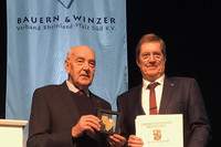 Kammerpräsident Schindler (links) übergab die Goldene Ehrennadel an Eberhard Hartelt.