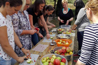 Die Lehrkräfte bereiten Äpfel vor zum Pressen, Foto: Daniel Christoph Kreußer